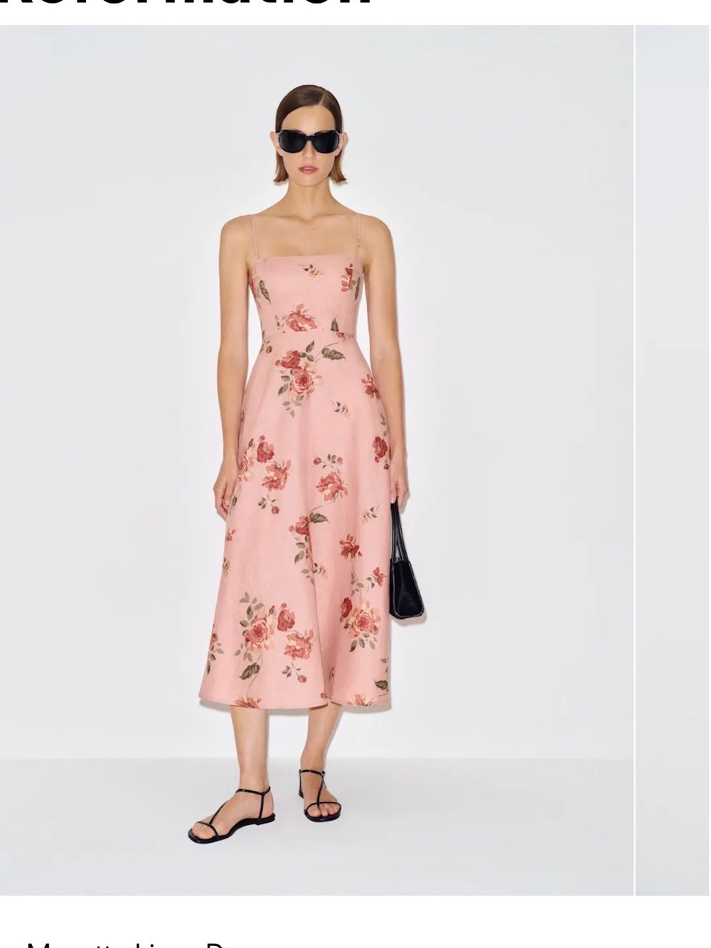 Reformation Pink Floral Spaghetti-Strap Midi Dress